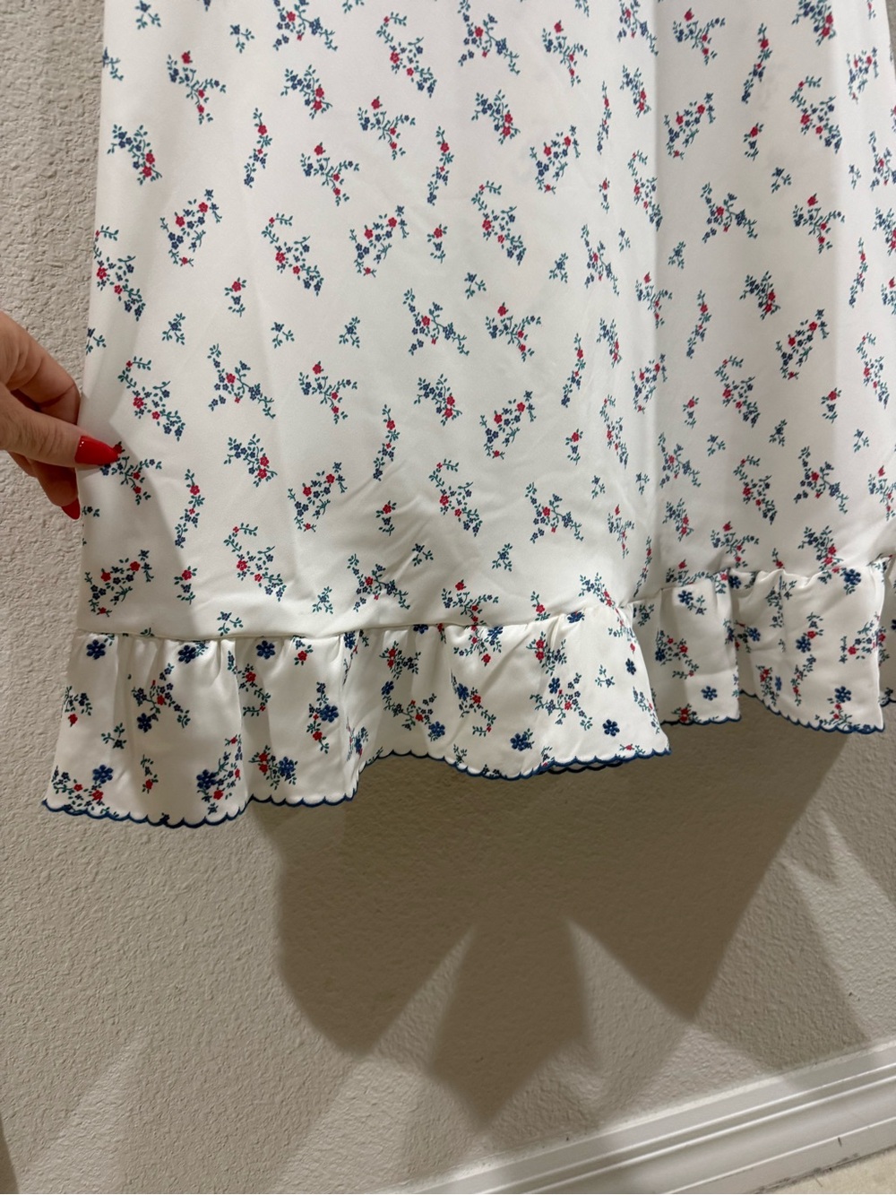 NWT Caroline Constas White Maxi Dress w/ Navy Floral embroidery silky ruffles - Picture 7 of 10